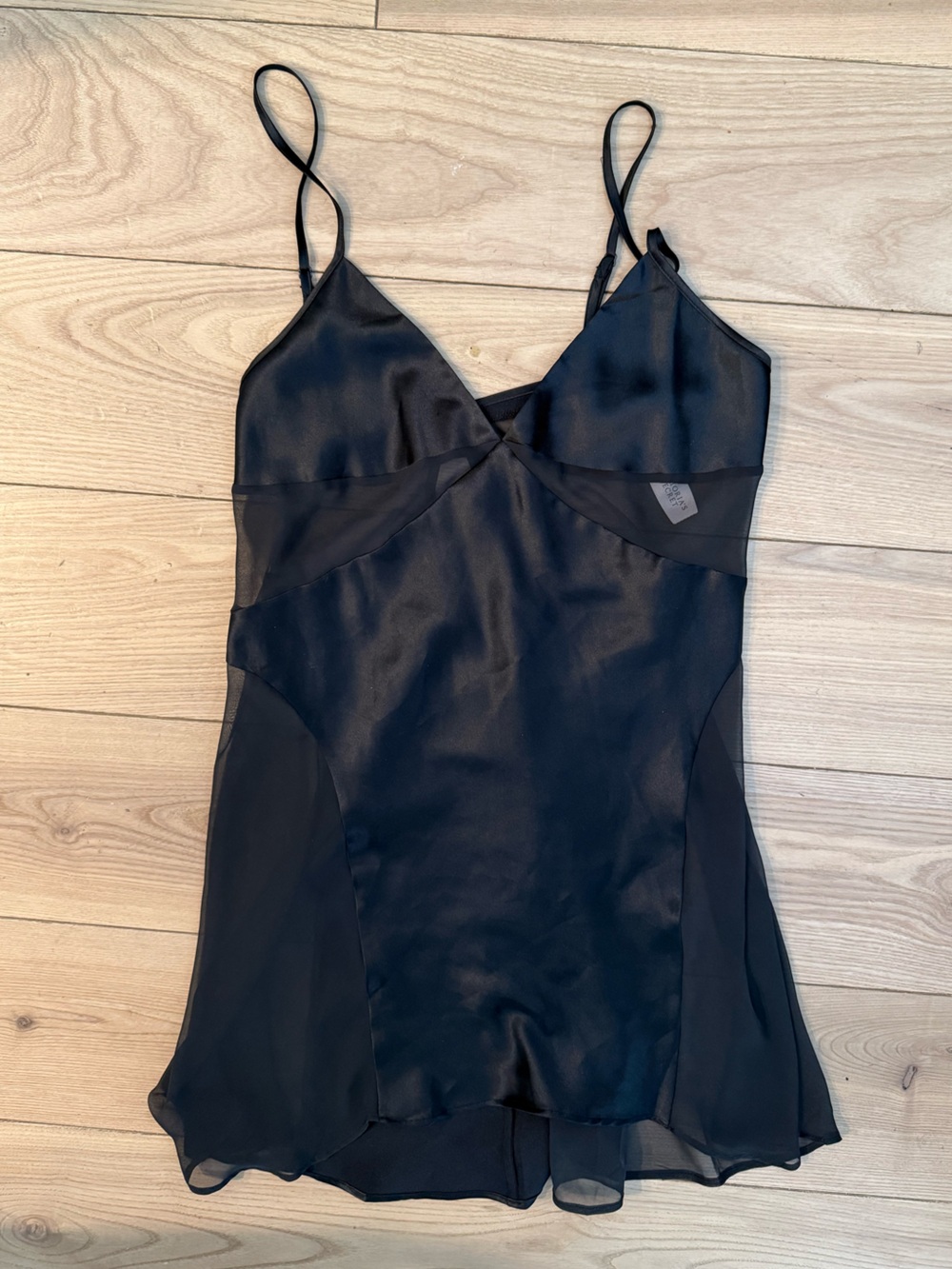 NWT Y2K Victoria's Secret Black Satin Slip  with Sheer Overlay size Small NWT